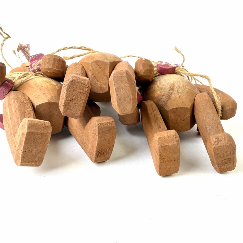 Rustic Wood Teddy Bear Ornaments Set 3 Farmhouse Cottage Decor - Picture 10 of 12
